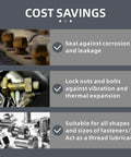 Medium Strength Thread Locker 243 For Bolts And Nuts, 50ml Sealant That Keeps Loosening At Bay And Fights Corrosion, High Viscosity Formula, Great For Gaps Up To 0.25mm, Quick Fixture Time And Strong Lasting Hold infographic on cost savings.