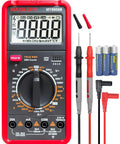 Pro Grade True RMS Digital Multimeter Tester 750V-1000V Range with probes and batteries, measures voltage, current, resistance, and more.
