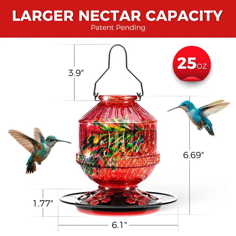 Vibrant Hummingbird Feeder For Outdoors With 25 Ounce Nectar Jar Five Flower Ports Perch Leak Proof Hanging Garden Decor