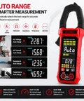 Pro Grade True RMS Clamp Meter For DIY And Pros 6000 Counts Multimeter Measures AC DC Voltage And 600A Current NCV Live Wire Detector Auto Range Overload Protection Capacitance Resistance Diode Test Handy For Home And Industrial Repairs, red black clamp meter