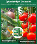 Image showing 2 In 1 Soil Test Kit For pH And Nitrogen With 150 Strips used on tomato plants, displaying before and after optimization results.
