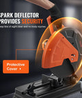 Heavy Duty Workhorse Abrasive Chop Saw With 14 Inch Blade 2300W 3600RPM Metal Cutting Machine with safety spark deflector on display