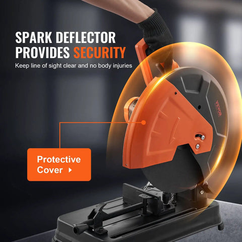 Heavy Duty Workhorse Abrasive Chop Saw With 14 Inch Blade 2300W 3600RPM Metal Cutting Machine with safety spark deflector on display