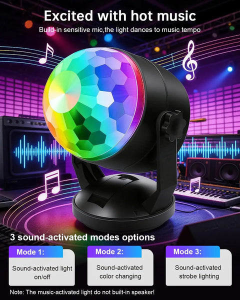 2 Pack Portable Sound Activated Party Lights Indoor DJ Disco Ball Strobe Lights Battery Or USB Powered Multi Color LEDs