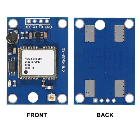 Front and back view of Six Pack GPS Flight Controller Module With Ceramic Antenna For Arduino Projects, 3V-5V Power, TTL RS232