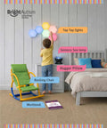 Child in bedroom with Calming Autism Sensory Sea Lamp Night Light Projector With 7 Light Modes on nightstand, colorful wall lights.
