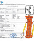 Beefy 8mm Static Climbing Rope With Two Steel Hooks For Outdoor Rappelling And Rescue in lengths with ASTM test report