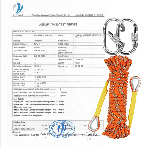 Beefy 8mm Static Climbing Rope With Two Steel Hooks For Outdoor Rappelling And Rescue in lengths with ASTM test report