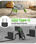Electric 360 Degree Rotating Base For Laser Level with tripod and remote, Type-C cable shown on construction site surface.