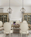 Cozy Rustic Farmhouse Wood Chandelier Pendant Light for Dining Room and Kitchen Open Cage Four Light Ceiling Fixture