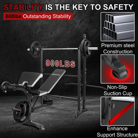 Adjustable Olympic Weight Bench Set With Cable Pulley System for Home Gym showing premium steel construction and 800lbs stability