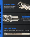 Heavy Duty M2 High Speed Steel Annular Cutter Step Drill Bit 3/4 Inch Cutting Diameter With Weldon Shank showcasing sharp cutting edges and weldon shank.