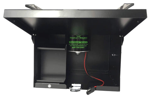 Weatherproof 12V Feeder Control Box Kit With High Torque Motor And Swing Gate Spinner Plate To Stop Wind Driven Feed Loss, Built Tough Heavy Duty Steel Housing, Powder Coat Finish, Adjustable T Bracket Mounts, Battery And Digital Timer Not Included