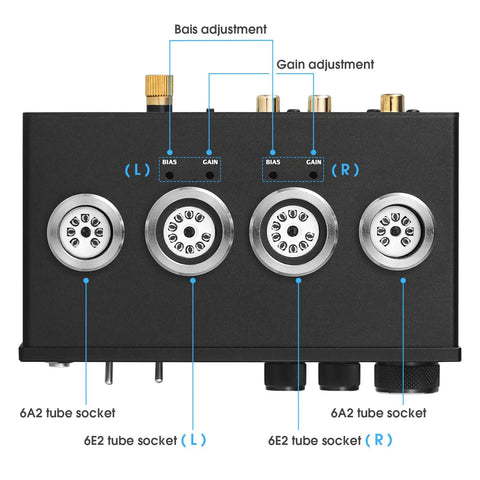 Old School Vacuum Tube Phono Preamplifier For MM And MC Turntable With Headphone Output Warm Rich Tone Magic Eye Meter Dual 6E2 And 6A2 Tubes Treble Bass Controls Home HiFi Audio Amplifier black metal rear sockets and bias gain adjustments