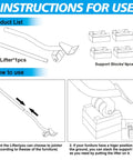 Diagram showing instructions for Heavy Duty Furniture Lifter Tool With Sliders And Wheels For Moving Heavy Sofas Refrigerators And Washing Machines Safe To Lift And Roll With Four Raise Blocks And One Lifter Tool Durable Metal Grey