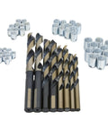 Heavy Grip Self Locking Threaded Insert Kit With Thin Wall Metric Sizing For Solid Metal And Plastic Fix Ups Comes Complete With 46 Piece Professional Hard And Soft Hardware Assortment, featuring drill bits and threaded inserts.
