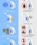 Usage guide for Powerful 700W Portable Handheld Clothes Steamer With 240ml Tank And Brush, showing dos and don’ts for safe operation.
