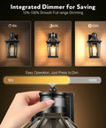 Dimmer feature of Motion Sensor Outdoor Light Fixture 2 Pack Dusk To Dawn, Wall Mount Aluminum Coach Lanterns showing brightness levels.