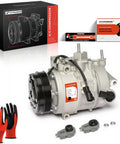 Heavy Duty AC Climate Control Compressor Assembly With Four Groove Pulley And Prefilled Oil For 2013 To 2019 Ford Explorer And Police Interceptor, featuring multi-groove design and tools.