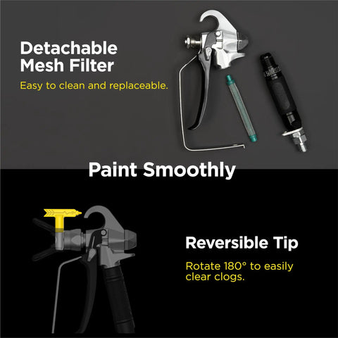 Pro Grade Airless Paint Spray Gun Delivering Three Thousand Six Hundred Psi Raw Power With Five One Five Reversible Tip for wall painting.