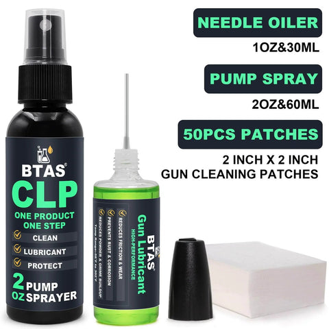All-In-One Gun Cleaner And Lubricant Kit With CLP Solvent Spray, 2oz And 1oz Needle Oiler Bottles, 50 Gun Cleaning Patches