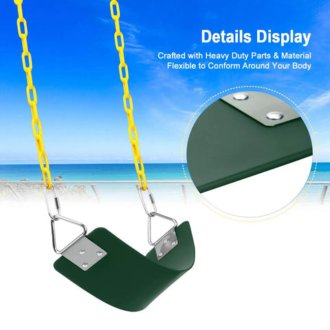 Swing Seat With 66 Inch Anti Rust Chains Thermoplastic Coated Supports 250 Lb Heavy Duty Cushion Accessories Replacement With Snap Hooks For Outdoors Playground Jungle Gym Pack Of 2 showing close-up of seat details.