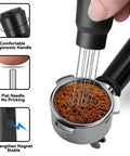 Magnetic WDT Tool For Espresso Machines With Aluminum Alloy Build, Blunt Polished Needles, Magnetic Storage On A Stand, Close-Up
