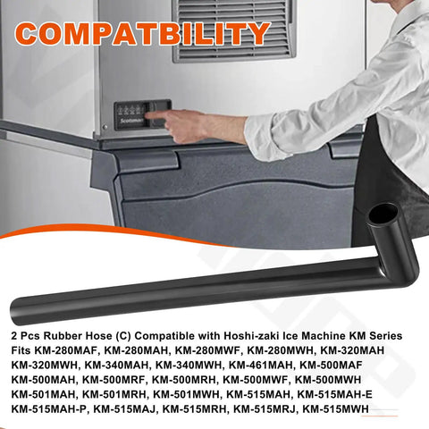 Two Pack Rubber Hose C Replacement 4A1551-03 For KM Series Ice Machine Distributor To Spray Tube, black rubber hose close-up