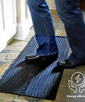 Person standing on Foot Warmer Portable Heated Rubber Mat For Home Office Garage And Car 135W Energy Saving Warmth, Waterproof Black