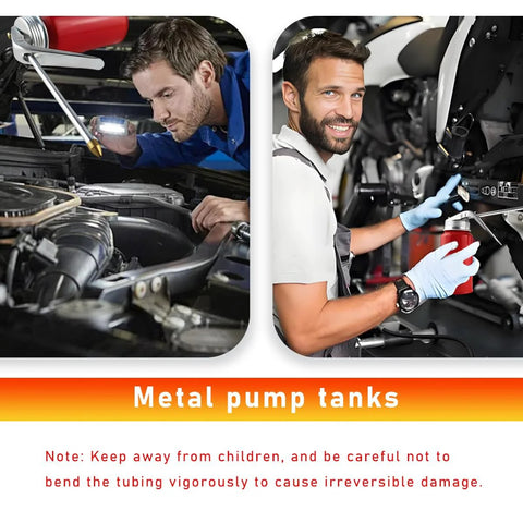 Two-pack metal oil pump oiler, 200ml, 4.92in spout; left under-hood use, right spray on vehicle.