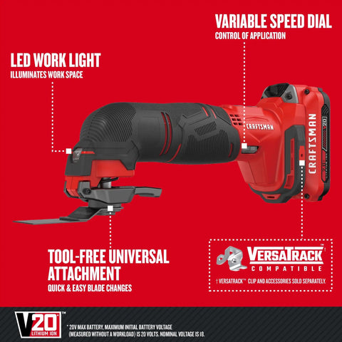 Powerful 20V Cordless Oscillating Tool Kit With 2.8 Degree Oscillation Angle, Variable Speed 8K-18K OPM, V20 Series close-up view