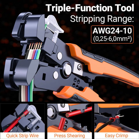 Ultimate Preciva Crimping Tool Kit Featuring Quick-Change 6-Jaw System, Heavy Duty Wire Stripper, Plus 285 Premium Terminals For Heat Shrink Insulated And Solar Connectors In Auto Or Home Jobs. AWG24-10 wire stripper