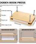 Wooden Book Press Kit For DIY Bookbinding 7.9 By 11.6 Inches Portable And Easy To Assemble, shown at maximum and minimum height settings.