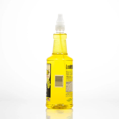 Side view of a 1-quart Instant Visual Gas Leak Detector Spray with high visibility yellow bubbles for HVAC and gas lines.