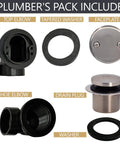 Dang Tight Fit Tip Toe Bathtub Drain Plug For SCH 40 Abs Lines With Two Hole Elbows And Sweet Satin Nickel Trim featuring drain components including washers and elbows.