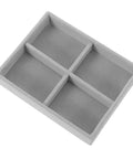 Slick Mini Velvet Jewelry Organizer Tray With Four Separate Dividers For Bracelets And Watches, grey felt design.