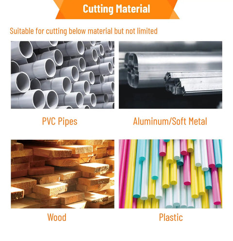 Cutting materials: PVC pipes, aluminum, wood, plastic shown for Eight Piece HSS Drill Saw Blades Kit For Rotary Tools And Drills