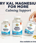 Three bottles of KAL Magnesium supplements including Glycinate 350, Chelated Magnesium Bisglycinate, and Magnesium Glycinate.