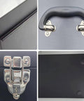Portable 16 Inch Metal Toolbox With Heavy Duty 18 Gauge Steel Construction Black Large Tool Box Drawer Organizer Tackle Box Style With Metal Latch And Handle Corrosion Resistant Powder Coat For Home Garage Workshop featuring metal latch, handle, and corner details.