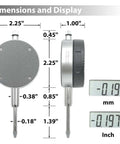 Digital Indicator With Dual Inch And Metric Conversion, 0 To 1 Inch Range, 25.4 Mm Readout, Extra Large LCD Display