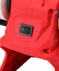Heavy Duty Badass Mini Bench Grinder Featuring Dual 70 Mm Wheels Kicking Out 5500 Rpm For Rad Metal Shaping And Deburring Using Any 18V Battery Pack For Your Workshop switch detail on the red body