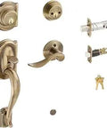 Camelot Handleset With Left Handed Lever Antique Brass Finish Keyed Entry On Both Sides Built To Last Old School High Security Deadbolt