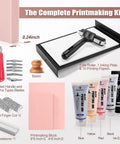 Linoleum Block Printmaking Kit With Four Color Ink Linocut Tools Brayer And Baren Ink Plate Transfer Papers Sharpener Stone