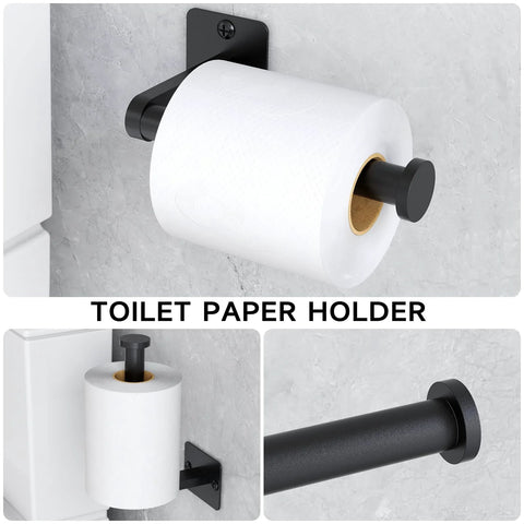 Matte Black 4 Piece Bathroom Hardware Set Including 24 Inch Towel Bar Towel Ring Toilet Paper Holder And Towel Hook Wall Mounted Rustproof Premium Metal