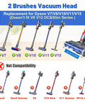 Cordless Vacuum Head Attachment For V7 To V15, shown with compatible and incompatible models, easy fit, dual roller brushes, LED light