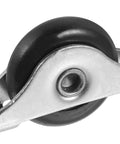 Close-up of a nylon wheel from the 4 Pieces Sliding Door Wheel Pulley Track Roller Set For Wardrobe And Cabinet Doors Heavy Duty Steel And Nylon Hardware For Smooth Quiet Sliding High Wear Resistance Ideal Replacement For Closet Doors.