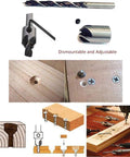 Solid Shop Countersink Drill Bits And Doweling Jig Kit With 3 To 10mm showing adjustable drill bits and detailed wood hole designs.
