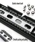 Beefy Industrial Heavy Duty Drawer Slides Telescoping Metal Runners With Thick Steel Plate And Black Wear Resistant Coating Built To Handle Big Loads Without Bending, close-up ball bearing slide