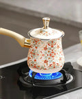 Stainless Steel Turkish Coffee Pot 500ml Stovetop Coffee Maker With Long Heat Resistant Wooden Handle Milk Warmer Pot With Lid on stove