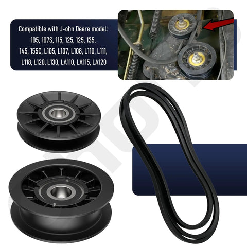 Beefed Up V Idler And Flat Pulley Drive Belt Kit For John Deere Lawn Tractors Replacement Belts And Pulleys Kit and model list